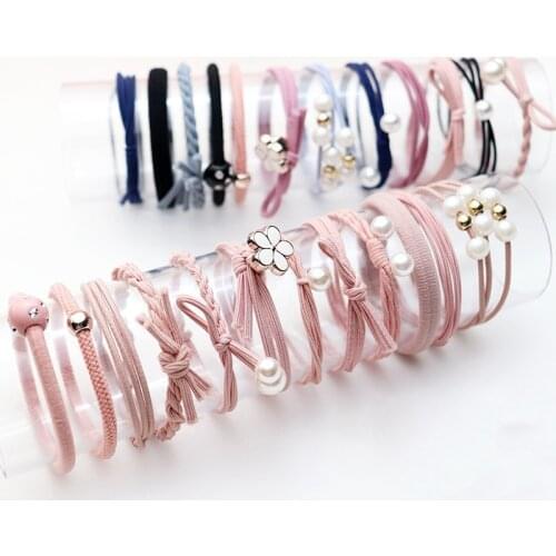 12Pcs/Set Elastic Hair Bands for Women Girls Korean Flower Pearl Hair Band Girls Ponytail Holder Hair Ropes Gum Hair Accessories