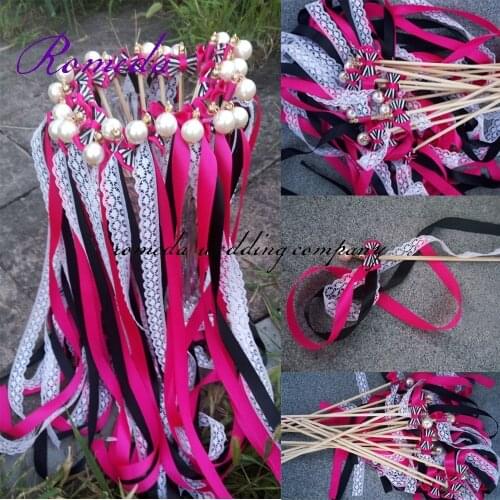 2016 New Arrived Noble Luxurious Wedding Ribbon Wands Stick With Pearl and Bowknot For Wedding Party