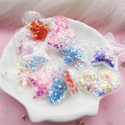 20PC Glittering PVC Quicksand Heart Pentagram Sequins Patch DIY Crafts Supplies Manual Cute Hairpin Clothes Shoes Decor Material