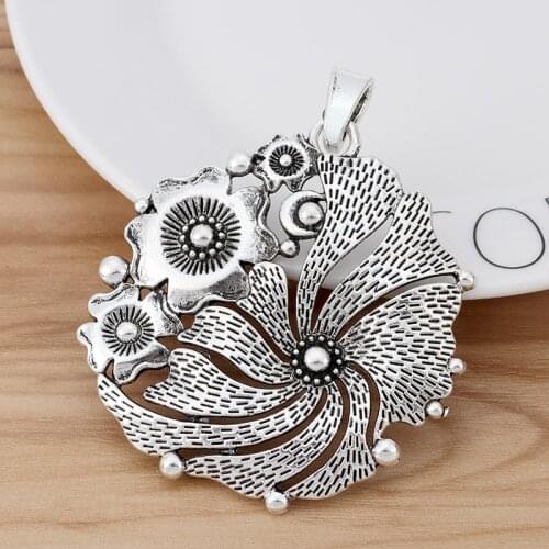 5 Pieces Boho Large Flower Charms Pendants For Necklace Jewellery Making Findings 68x65mm