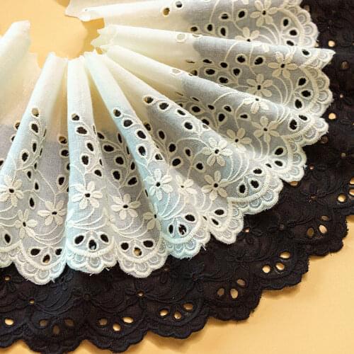 5Yard/Lot New Beige Black Cotton Cloth Delicate Embroidered Lace Trim 13.5CM DIY Clothes Dress Home Textile Fabric Accessories