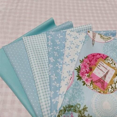 6Pcs/lot Blue Dots lattice lron Tower series cotton patchwork fabric Printed Quilting Cloth Home textiles Sewing supplies 40*50