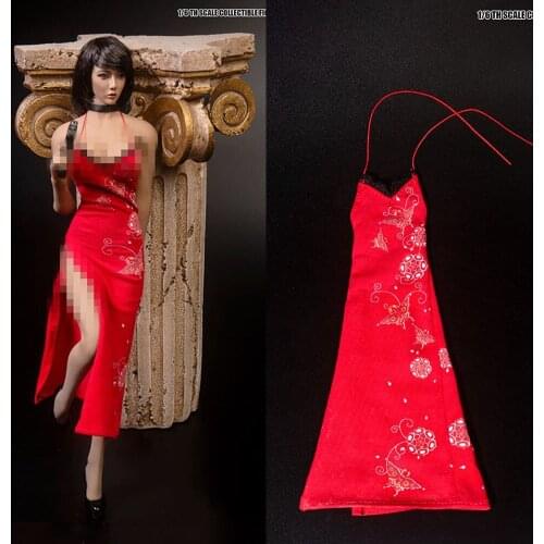 Red Color TYM102 1/6 Scale Sexy Female Figure Acessory Printed Cheongsam Clothes Model for 12 inches Big Bust Body