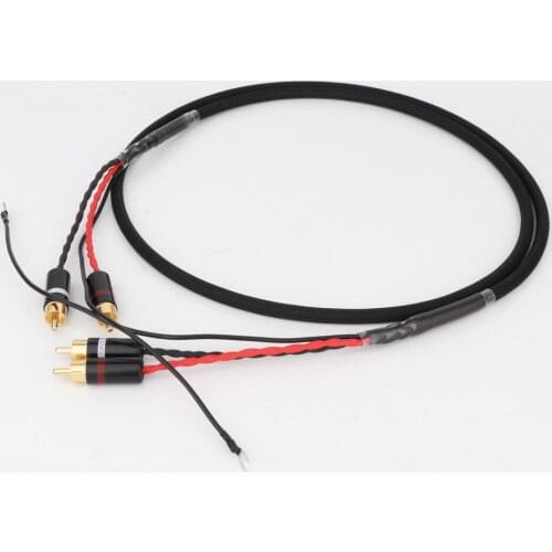 Audio Phono Tonearm Cable with Ground Wire 2RCA To 2 RCA Ground U Spade Plug For LP Vinyl Record Player Signal Cable