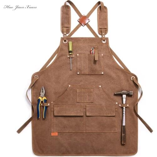 New Durable Goods Heavy Duty Unisex Canvas Work Apron with Tool Pockets Cross-Back Straps Adjustable For Woodworking Painting