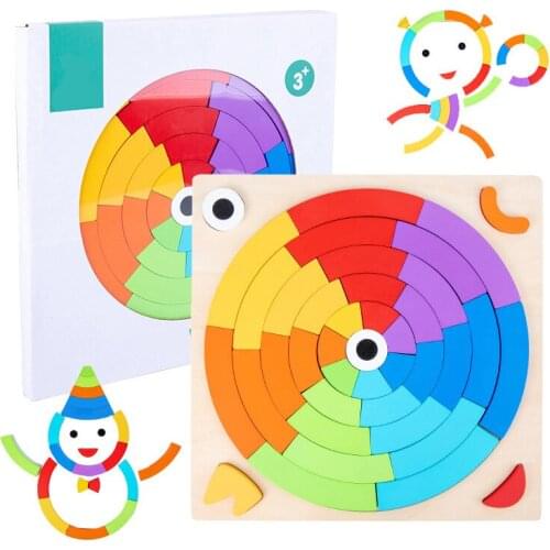 Kids Wooden Puzzle Toy 3D Rainbow Block Jigsaw Puzzle Baby Educational Wood Toys Parent Child Interactive Desktop Board Toys