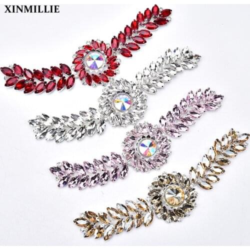 Flatback Silver Plating Metal Base Rhinestone Round Flower Applique Crystal AB Wedding Dress Belt Sash Patches Accessories