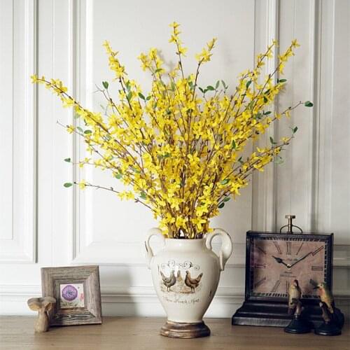 Artificial Silk Spring Flowers Forsythia Plastic Craft Flower Fake Plant Wedding Home Party Table Office Gift Decoration DIY