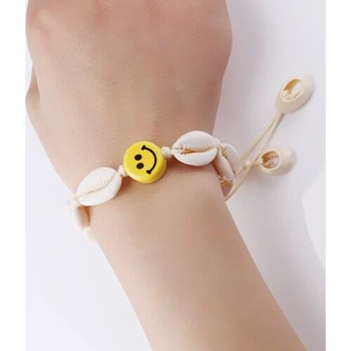 KKCHIC Euro-American style natural shell and ceramic smile bead handmade knot ocean element lover bracelet and anklet set Jewel