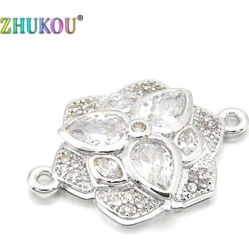 16*23mm Brass Handmade Cubic Zirconia Pendants Connector for DIY Jewelry Findings Making, Hole: 1mm, Model: VS176