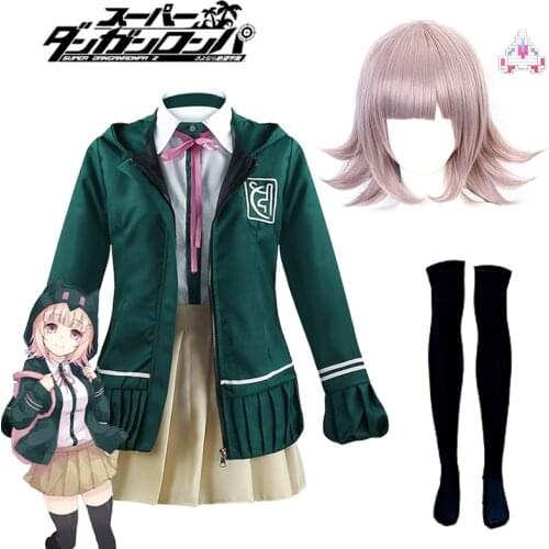 Anime Danganronpa High School Students Uniform Nanami ChiaKi Cosplay Costume Long-sleeved Jacket Short Skirt Dress Green