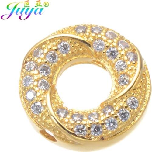 Handmade Metal Beads Accessories Pave Zircon Round Circle Charm Perles For Natural Stones Jewelry Decorative Beads