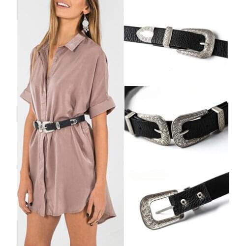 Fashion Women Lady Vintage Boho High Quality Metal Leather Double Buckle Waist Belt Waistband