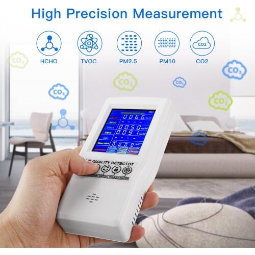 Air Quality Monitor PM2.5 PM10 Formaldehyde HCHO TVOC CO2 LCD Digital Detector Gas Analyzer Protable Air Quality Tester