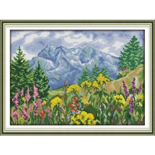 Distant mountain cross stitch kit DIY hand embroidery set craft handmade needlework cross-stitching DMC color Dreamfounder