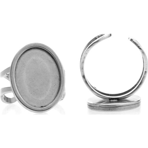 2pcs/lot Stainless Steel Ring Blank 13*18mm 18*25mm Oval Glass Cabochon Base Settings DIY Bezel Trays For Jewelry Making