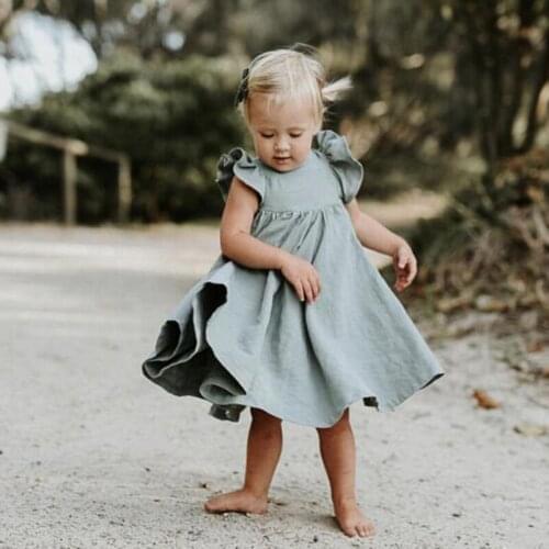 New 2021 Casual Kids Dresses For Girls Pure Color Princess Dresses Summer Kids Girl Dress Sleeveless Dress 1-6Yrs