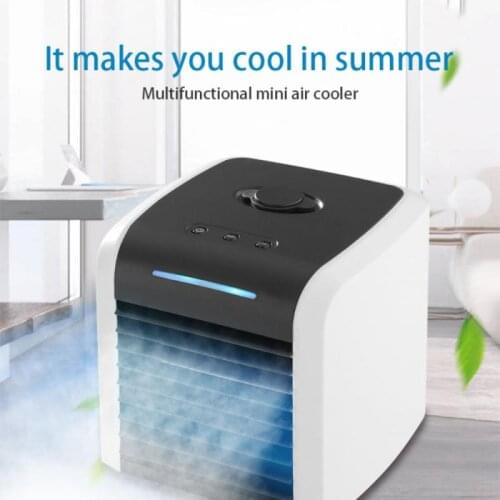 New Mini Air Cooler Conditioner Summer Portable Rechargeable USB Spray Fan Small Desktop Cooling Fan For Home Room Office White