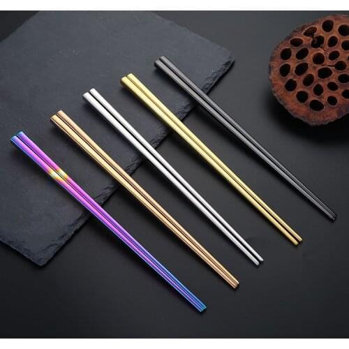 100pairs 304 Stainless Steel Chopsticks Square Anti Scalding Chopsticks Titanium Plating Gold Rainbow Black WB216