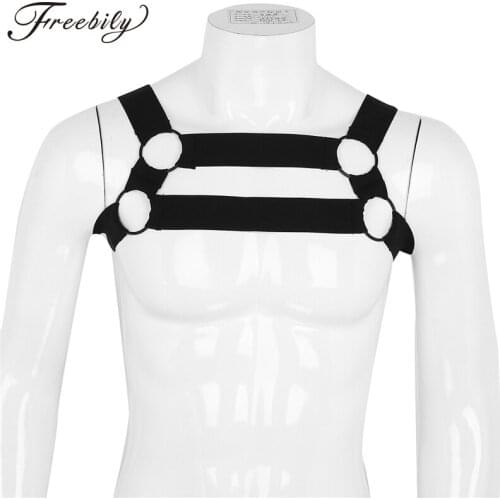 Sexy hommes Elastic Straps Sexy Strong Men Body Chest Harness Bondage Metal O-rings Fun Men BDSM Bondage Clubwear Costume