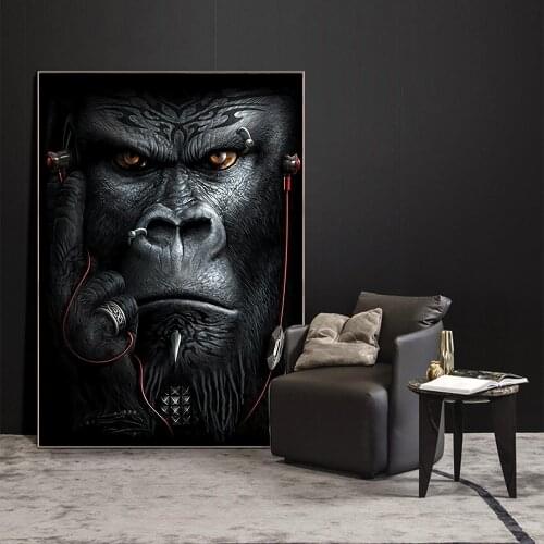 Animal Poster and Print Gorilla Monkey Wall Art Prints Home Office Decor Picture Black and White and Painting for Room Deco