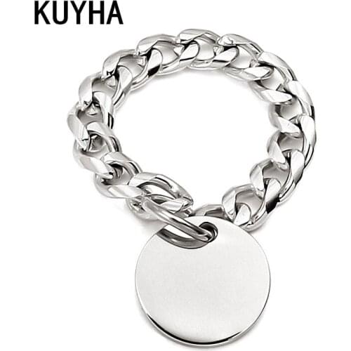 Hot Cute High Quality Link Chain Ring Laser Name/Word/Logo Round Charm Design Two Colors Wide Chainring