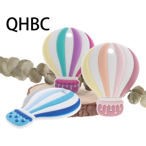 QHBC 10PCS Silicone Hot Air Balloon Baby Teether BPA Free Infant Teething Pendant For Pacifier Chain Nursing Accessories Gifts
