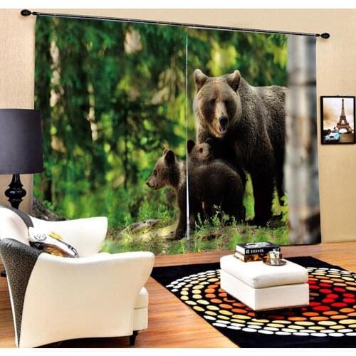 Customized size Luxury Blackout 3D Window Curtains For Living Room green forest animal curtains Blackout curtain