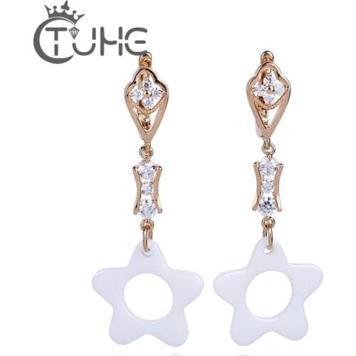 Korean Vintage Hollow White Flower Stud Earrings Brincos 585 Rose Gold Rhinestone Long Pendant Earrings For Women Jewelry