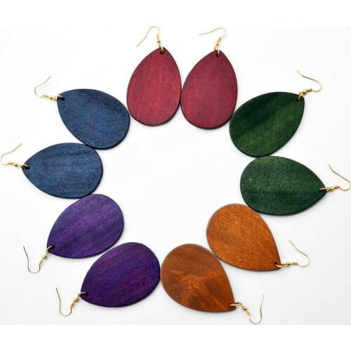 Colored Natural Wooden Teardrop Dangle Earrings for Women Fashion Vintage Jewelry Simple Thick Wood Earrings Accessories Jewelry