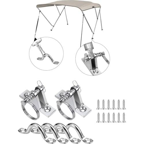 SS316 Bimini Boat Top Deck Hinge Mount w/4Pcs 3/8 Inch Pad Eye Straps Quick Release Pin Kayak Hardware Sets