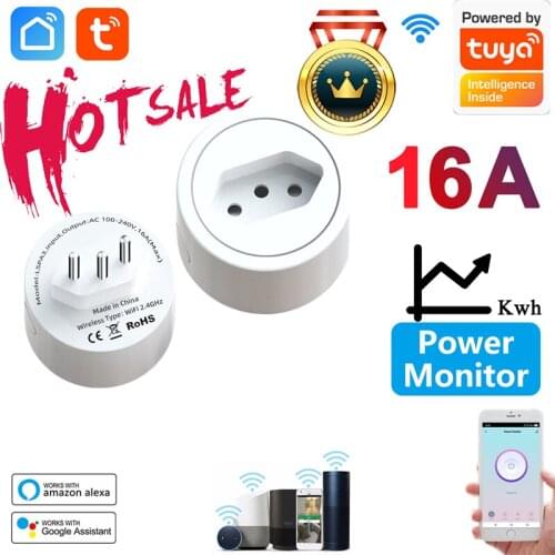 Smart Plug WiFi Socket BR 16A Power Monitor Timing Function Tuya SmartLife APP Control Works With Alexa Google Assistant