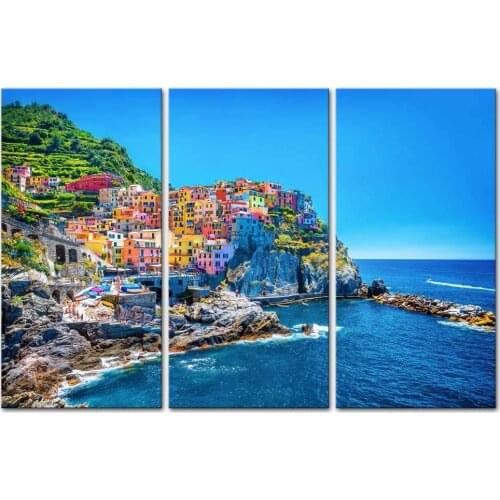 Modern Canvas Painting Wall Art Cityscape Traditional Port Mediterranean Sea Cinque Terre Italy Coast Landscape Drop shipping