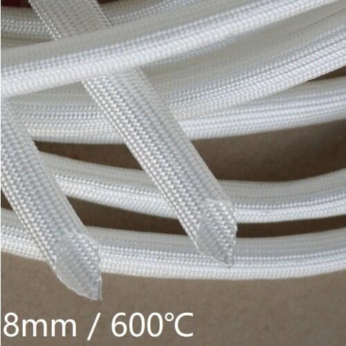 Fiberglass Tube 8mm High Temperature Chemical Glass Fiber Braided Sleeve Soft Wire Casing Insulated Pipe Protect 600Deg.C White