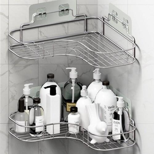 Stainless Steel Non Perforated Love Corner Rack Kitchen Bathroom Bedroom shampoo Storage Thickened Tripod Storage Rack Shelf
