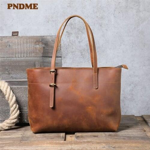 Simple retro genuine leather ladies tote bag casual natural real crazy horse cowhide handbag women weekend shopping shoulder bag