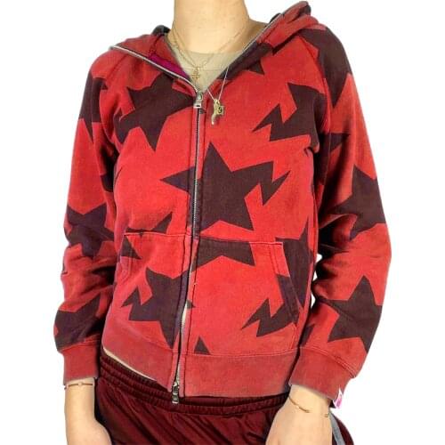 Y2K Womens Casual Zip Up Hoodie Long Sleeve Skull/Star Print Sweatshirt with Pockets For Sport Street Strolling Work School