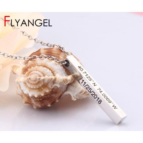 FLYANGEL Jewelry Personalized Bar Necklace Custom Coordinates Latitude Longitude Special Date Customized Necklace Husband gift