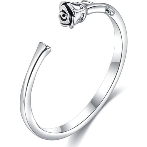 ZEMIOR 100% 925 Sterling Silver Designer Handmade Jewelry For Women Rose Flower Open Adjustable Finger Rings Engagement Ring