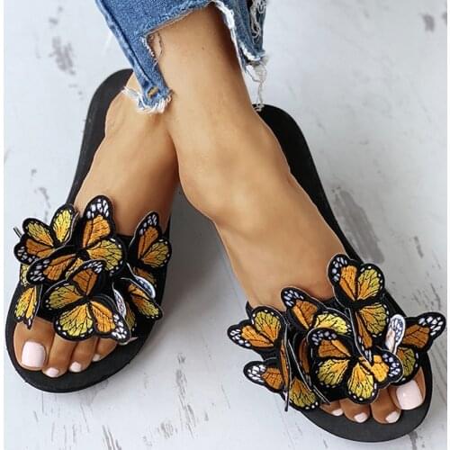 Womens Fashion Slippers butterfly decorate Anti-Slip Wedge Slides Indoor Outdoor Thong Platform Slippers Flip-flops Plus 44