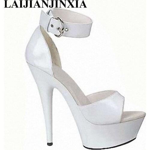 LAIJIANJINXIA Women Sexy 15cm High-Heeled Shoes Ankle Strap Nightclub Dancing Shoes Open Peep Toe Sandals Pole Dance Shoes