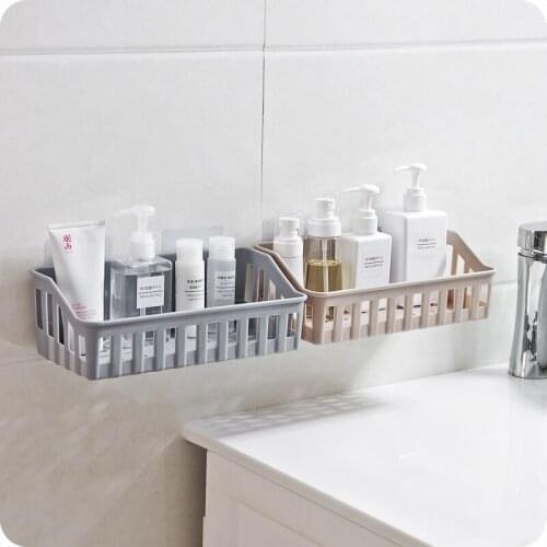 1pc Bathroom Strong Adhesive Shelves Free Punch Plastic Storage Rack Bathroom Wall-mounted Toiletries Rack