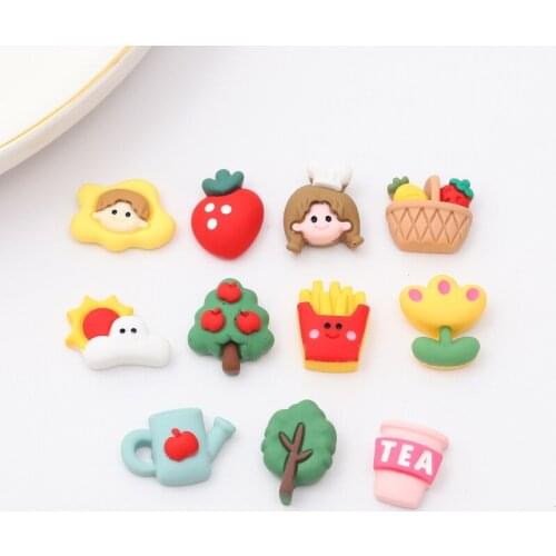 10 PCS Cartoon Flower Leaves Fruit Girl Diy Resin Handmade Accessories For Jewelry Making