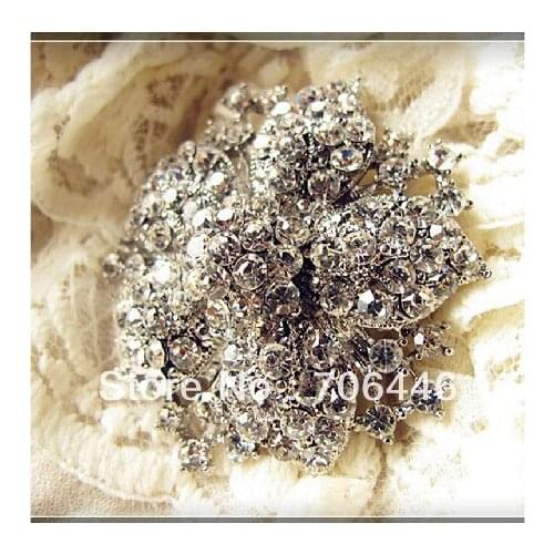 100% GOOD Quality Rhodium Silver Vintage Style Clear Rhinestone Crystal Diamante Large Bridal Brooch Pin