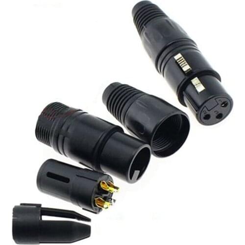 100pcs Microphone 3 Pin XLR Balance Connector Socket Gold Plating Black XLR Male Female Plug