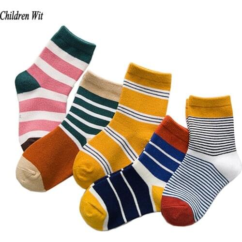 2018 Autumn Winter New Children Socks Cotton Stripes Colors Korean Fashion 1-12 Year Children Boys Socks For Girls 5 Pairs