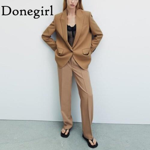 2021 New Vintage Blazer Pants Suit OL Elegant Business Wear Blazers Jakcet + High Waist Wide Leg Pants Suits 2 Piece SetKASLEAD