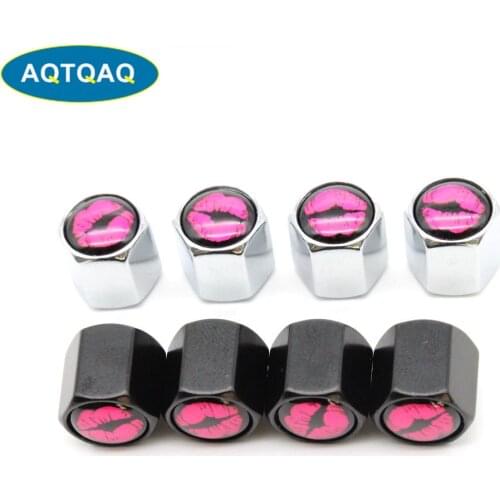4 Pcs/Set Zinc Alloy Lip Style Tire Valve Stem Cap Tire Wheel Stem Air Valve Caps for Auto Cars