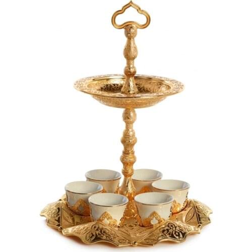 6 Pieces Mirra Set with Tray Gold Silver Arabic Turkish Greek Coffee Espresso Cups Set Mug Authentic Wedding New Home Gift