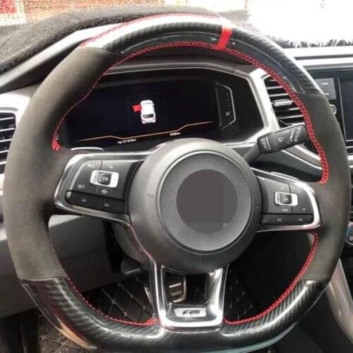 Black Carbon Fiber Suede Car Steering Wheel Cover For Volkswagen VW Golf 7 GTI Golf R MK7 VW Polo GTI Scirocco 2015 2016